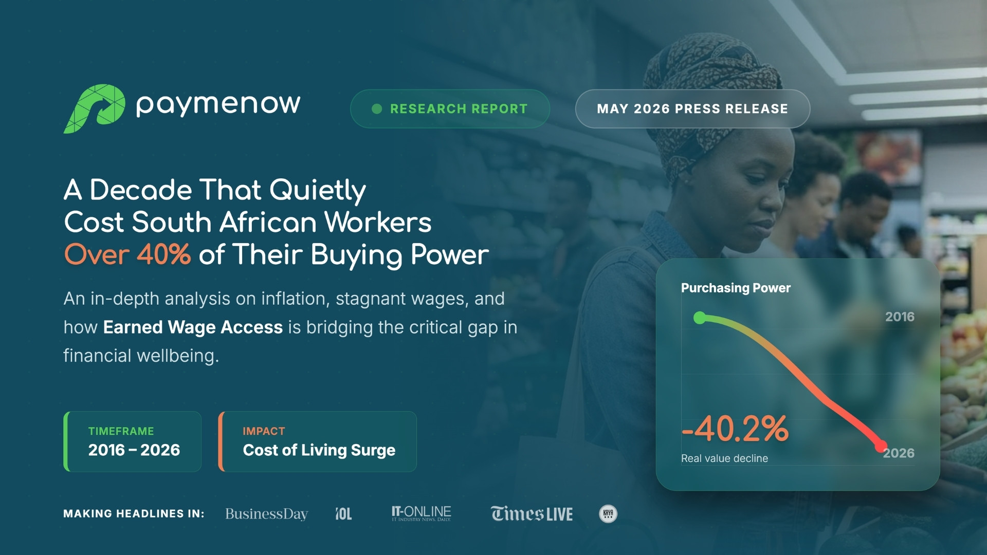 South African workers have lost more than 40% of their purchasing power against essential costs